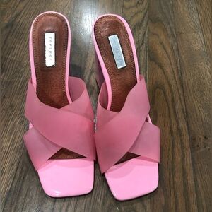 Pink high heel mules
